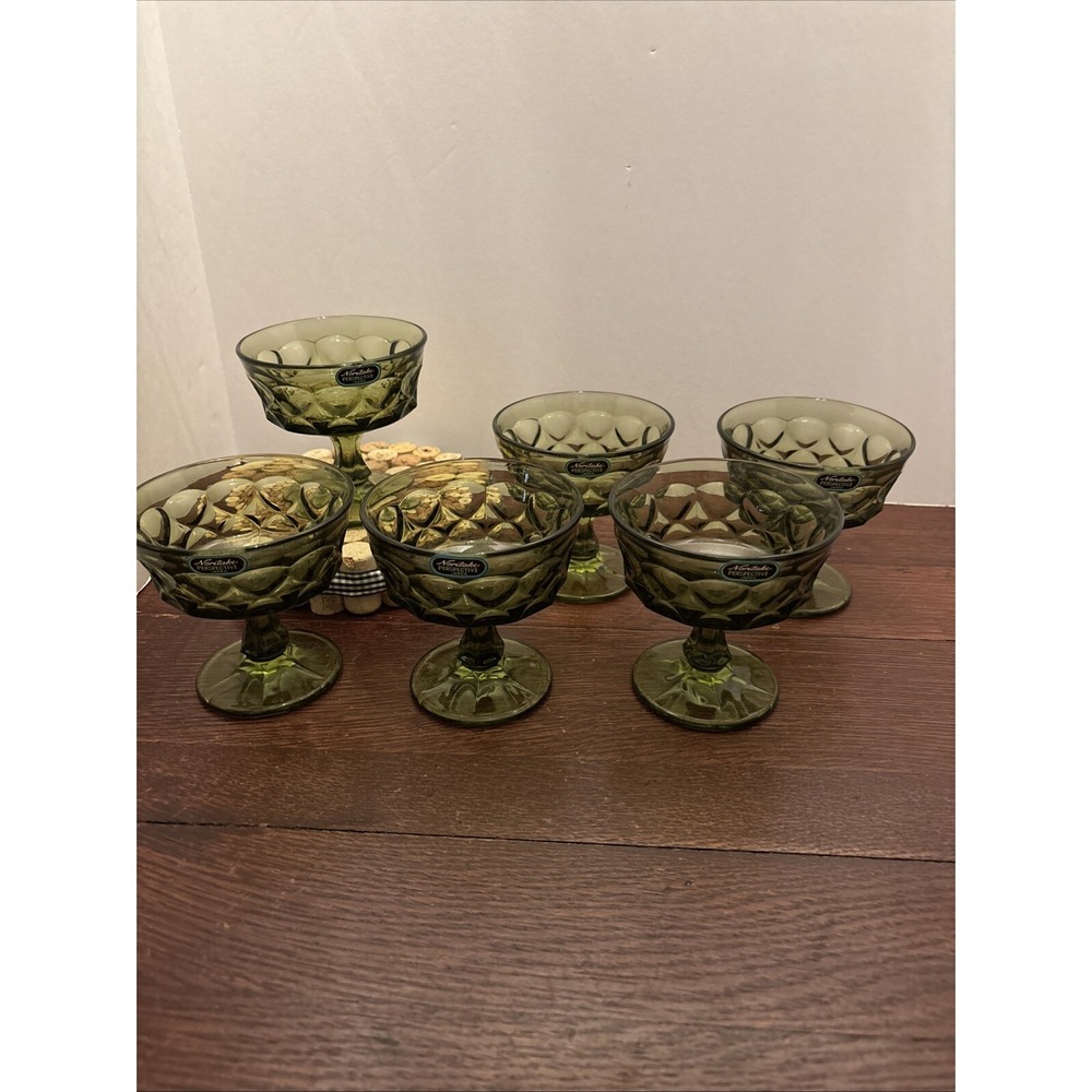 VTG Set 6 Noritake Perspective Avocado Green Sorbet Sherbet Champagne Glasses